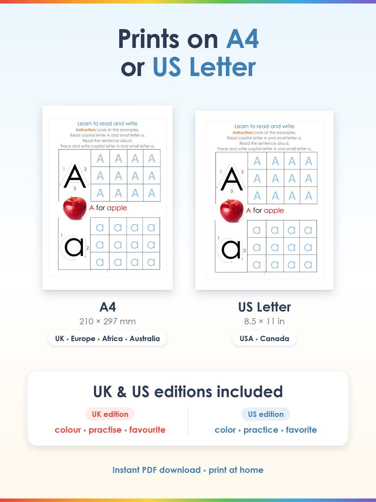 Learn to Write Workbook: Printable PDF (UK & US Editions)